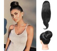 XFSRG Moño Desordenado Natural con Clips Extensiones Cabello Peluca Sintético Accesorio Peinado para Mujeres el Uso Diario(Negro natural)