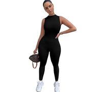 XFSRG Mono Mujer Verano Largo sin Mangas Cuello Alto Jumpsuit Deportivo Elegante Monos de Vestir Ajustado Peto una Pieza para Fiesta Playa Casual Diario