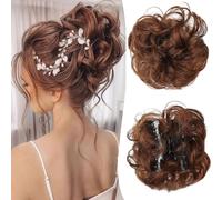 XFSRG Moño Postizo de Pelo Natural para Mujer Extensiones de Cabello Humano con Clip Moño Rizado para Peinados Elegantes y Fáciles Ideal para Uso Diario y Eventos Especiales