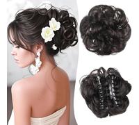 XFSRG Moño Postizo de Pelo Natural para Mujer Extensiones de Cabello Humano con Clip Moño Rizado para Peinados Elegantes y Fáciles Ideal para Uso Diario y Eventos Especiales