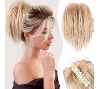 XFSRG Moño Postizo Extensión Cola Cabello Efecto Cascada Pinza Garra Postizo Coleta Alta Sintético Natural Peinado Rápido Volumen Instantáneo para Mujeres el Uso Diario(Dorado)