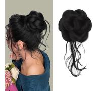 XFSRG Moño Postizo Extensiones Pelo Natural Coleta Postizos Ondulado Pelo con Pinzas de Garra Coleta para Mujeres y Niñas(Negro natural)