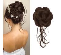 XFSRG Moño Postizo Extensiones Pelo Natural Coleta Postizos Ondulado Pelo con Pinzas de Garra Coleta para Mujeres y Niñas(Marrón claro)