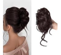 XFSRG Moño Postizo Extensiones Pelo Natural Sintético Postizo Ondulado Pelo con Pinzas de Garra Coleta para Mujeres el Uso Diario(Marrón oscuro)