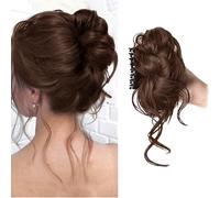 XFSRG Moño Postizo Extensiones Pelo Natural Sintético Postizo Ondulado Pelo con Pinzas de Garra Coleta para Mujeres el Uso Diario(Marrón claro)