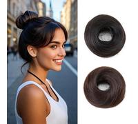 XFSRG Moño Postizo Pelo Natural Trenzas Postizas Pelucas Mujer Extensiones De Pelo Natural Regalos Niñas Mujeres Para Bodas Fiesta De Cumpleaños(Marrón Oscuro & Marrón Claro)