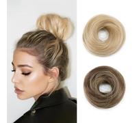 XFSRG Moño Postizo Pelo Natural Trenzas Postizas Pelucas Mujer Extensiones De Pelo Natural Regalos Niñas Mujeres Para Bodas Fiesta De Cumpleaños(Marrón Dorado & Dorado)