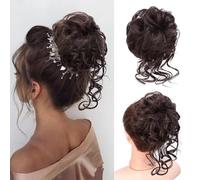 XFSRG Moño Postizo Rizado con Banda Elástica Extensión de Cabello 10in y 40g Peinado Despeinado para Mujer y Niña Fácil de Colocar y Lleno de Volumen（MarróN）