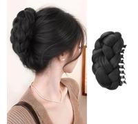 XFSRG Moño Trenzado Postizos Moño Postizo pelo Natural Scrunchie Peluca Updo Natural de Sintética Resistente Cabello Postizo Coletero Peluca Peinado (Negro Natural)