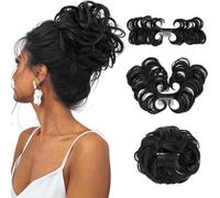 XFSRG Moños Postizos con Banda Postizos de Pelo Natural Rizado Ondulado con Pinza Sintético Moño Postizo para Mujeres Niñas Extensiones de Cabello Desordenado Postizos
