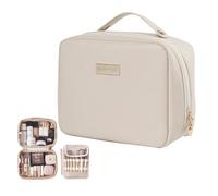 XFSRG Neceser Mujer Portátil e Impermeable de Gran Capacidad con Asa Ergonómica Bolsa de Maquillaje de Viaje en PU Organizador y Neceser (Beige)