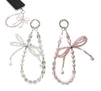 XFSRG Pack de 2 Colgante para Móvil con Lazo de Cristal Llavero de Perlas Corto Pulsera Correa de Muñeca Anticaída para Funda Accesorio Decorativo
