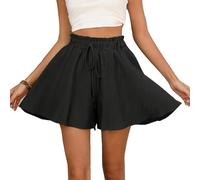 XFSRG Pantalones Cortos Mujer Verano Deportivo Cintura Alta Elástica Cordón Shorts Playa Holgados de Pierna para Verano, Viajes, Ocio y Actividades al Aire Libre