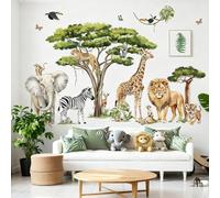 XFSRG Pegatinas de Pared Animales la Jungla Árbol XXL Vinilos Decorativos Jirafa León Tigre Elefante Cebra y Detalles Naturales para Dormitorio Niños Aula Infantil Pequeños