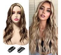 XFSRG Peluca Larga Ondulada para Mujer Cabello Sintético Resistente al Calor de Aspecto Natural con Clips Extensiones de Cabello Postizo Sintético para Uso Diario Fiestas Cosplay（Marrón claro）