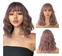 XFSRG Pelucas Mujer Pelo Humano Corto Rizado Negro Peluca Realista Con Flequillo Para Uso Diario Y Eventos Especiales(Color boten)