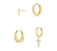 XFSRG Pendientes Aro Oro con Cruz Colgante Joyeria Mujer Oro Pequeños Aros Dorados Pendientes Elegantes Hipoalergénicos Joyas para Mujer Regalos