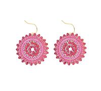 XFSRG Pendientes Boho de Cuentas Tejidos a Mano en Estilo Étnico Diseño Redondo 5 cm de Largo Ultraligeros Combinables con Jeans y Vestidos para Mujeres y Uso Diario (Rojo rosa)