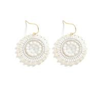 XFSRG Pendientes Boho de Cuentas Tejidos a Mano en Estilo Étnico Diseño Redondo 5 cm de Largo Ultraligeros Combinables con Jeans y Vestidos para Mujeres y Uso Diario (Blanco)