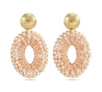 XFSRG Pendientes Colgantes Mujer Bohemios Redondos con Cuentas Tejido de Cristal Ovalados Pendientes Joyeria Etnica Aretes Grandes Elegantes Bisuteria Verano Fiesta Boda Joyas Accesorios (Beige)