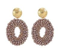 XFSRG Pendientes Colgantes Mujer Bohemios Redondos con Cuentas Tejido de Cristal Ovalados Pendientes Joyeria Etnica Aretes Grandes Elegantes Bisuteria Verano Fiesta Boda Joyas Accesorios (Marrón)