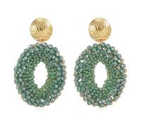 XFSRG Pendientes Colgantes Mujer Bohemios Redondos con Cuentas Tejido de Cristal Ovalados Pendientes Joyeria Etnica Aretes Grandes Elegantes Bisuteria Verano Fiesta Boda Joyas Accesorios (Verde)
