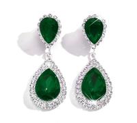 XFSRG Pendientes Colgantes Mujer Forma Lágrima Pendientes de Elegantes Joyería Mujer Cristal Brillante Aretes Largos para Fiestas Bodas (Verde)