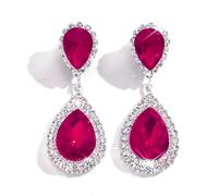 XFSRG Pendientes Colgantes Mujer Forma Lágrima Pendientes de Elegantes Joyería Mujer Cristal Brillante Aretes Largos para Fiestas Bodas (Fucsia)
