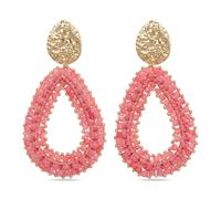 XFSRG Pendientes Colgantes Mujer Niña Bohemios Ovalados con Cuentas Tejido de Cristal Hechos a Mano Pendientes Joyeria Etnica Aretes Elegantes Bisuteria Verano Fiesta Boda Joyas Accesorios (Rosa)