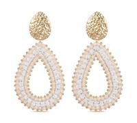 XFSRG Pendientes Colgantes Mujer Niña Bohemios Ovalados con Cuentas Tejido de Cristal Hechos a Mano Pendientes Joyeria Etnica Aretes Elegantes Bisuteria Verano Fiesta Boda Joyas Accesorios (Blanco)