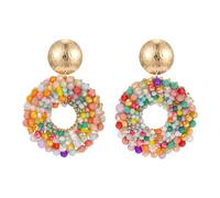 XFSRG Pendientes Colgantes Mujer Niña Bohemios Redondos con Cuentas Tejido de Cristal Hechos a Mano Pendientes Joyeria Etnica Aretes Elegantes Bisuteria Verano Fiesta Boda Joyas Accesorios (Colorido)