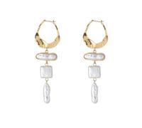 XFSRG Pendientes Colgantes Ovalados Texturizados Perla Natural Barrocas Elegantes Joyería Artesanal Mujer Estilo Bohemio (Oro A)
