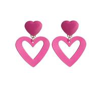 XFSRG Pendientes Corazón Doble Capa Acrílico Ligero Joyería Mujer Accesorios Elegantes(Rojo)