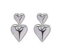 XFSRG Pendientes Corazón Doble Colgantes Brillantes Metálicos Elegantes Joyería Mujer Accesorios Estilo Minimalista(Plata)