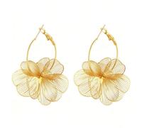 XFSRG Pendientes de Aro Flor Hueca 14K Dorados Diseño Retro con Brillo Metálico Sutil Accesorio Chic para Ocasiones Especiales