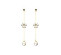 XFSRG Pendientes de Flores Dorados Colgantes Mujer Joyeria con Perlas y Cobre Largos Elegantes Estilo Floral Aretes de Perlas para Mujer Pendientes (Oro B)