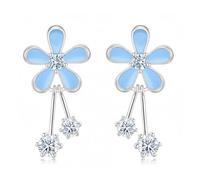 XFSRG Pendientes de Flores Mujer Colgantes con Cristales Brillantes Joyeria Flor Elegante Pendientes Niña Fiesta Boda Ceremonia Cobre (Azul)