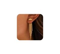 XFSRG Pendientes de Larga Borla Cadena Mujer Elegante Pendientes de Oro con Flecos Largos Elegante Llamativos Joyas para Fiesta y Uso Diario (Oro A)