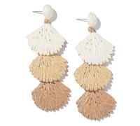 XFSRG Pendientes de Raffia Concha Mujer Pendientes Bohemios Colgantes Tropicales Bohemias Tejidas a Mano para Fiestas Verano Vacaciones en Playa (Marrón)