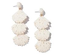 XFSRG Pendientes de Raffia Concha Mujer Pendientes Bohemios Colgantes Tropicales Bohemias Tejidas a Mano para Fiestas Verano Vacaciones en Playa (Blanco)