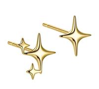 XFSRG Pendientes Estrella Brillante Cuatro Puntas Joyas Elegantes Acero Inoxidable Aretes Pequeños Chapados Oro Mujer Niña
