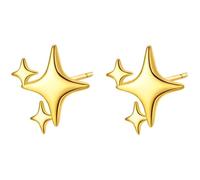 XFSRG Pendientes Estrella Brillante Cuatro Puntas Joyas Elegantes Acero Inoxidable Aretes Pequeños Chapados Oro Mujer Niña