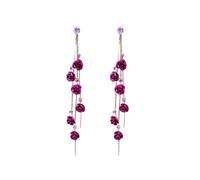 XFSRG Pendientes Flores Colgantes de Rosa con Borla Largos Flor Pendientes Flor Mujer Aretes Florales Colgantes para Mujer Joyería de Fiesta y Boda (Morado)