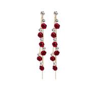 XFSRG Pendientes Flores Colgantes de Rosa con Borla Largos Flor Pendientes Flor Mujer Aretes Florales Colgantes para Mujer Joyería de Fiesta y Boda (Rojo)