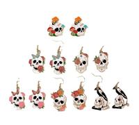 XFSRG Pendientes Halloween Mujer Niña Plata Oro Mujer Aro Pendientes Largos Fiesta Diseño Calaveras y Flores Moda y Estilo Único