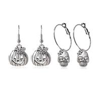 XFSRG Pendientes Halloween Mujer Vintage Gótico Punk Pendientes Colgantes con Motivos Clásicos de Halloween Joyería para Fiesta de Disfraces y Uso Diario (Plateado-1)