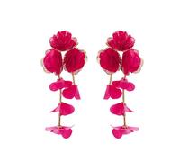 XFSRG Pendientes Largos de Flor Pendientes Mujer Colgantes Hipoalergénicos Temperamento Personalidad Flor Tela Earrings Elegante Ligeros para Fiesta Banquete Regalos de Joyería (Rose-Rojo)