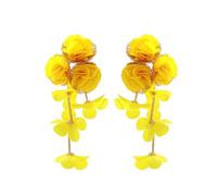 XFSRG Pendientes Largos de Flor Pendientes Mujer Colgantes Hipoalergénicos Temperamento Personalidad Flor Tela Earrings Elegante Ligeros para Fiesta Banquete Regalos de Joyería (Amarillo)