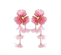XFSRG Pendientes Largos de Flor Pendientes Mujer Colgantes Hipoalergénicos Temperamento Personalidad Flor Tela Earrings Elegante Ligeros para Fiesta Banquete Regalos de Joyería (Rosa)