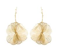 XFSRG Pendientes Largos Rama Floral Metálicos Texturizados Joyería Elegante Accesorios Mujer Estilo Naturaleza